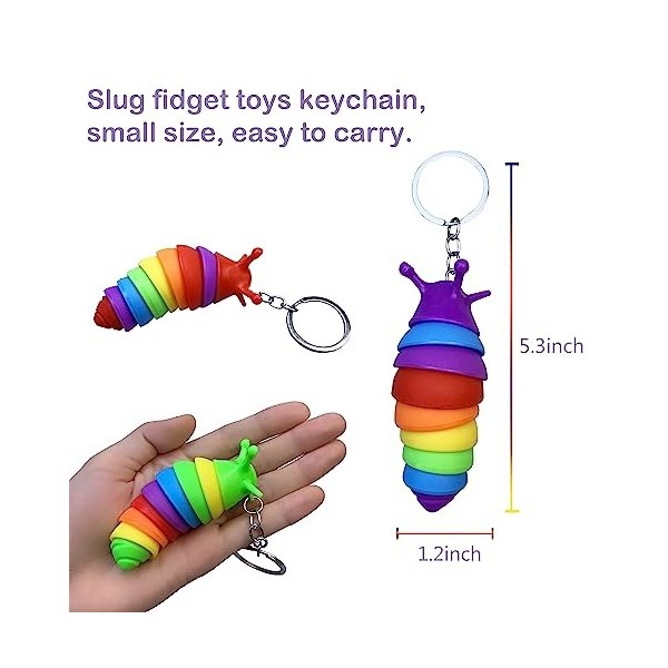 Lot de 6 mini porte-clés anti-limaces 3D articulés télescopiques pour enfants et adultes autistes - Exercice de force du poig