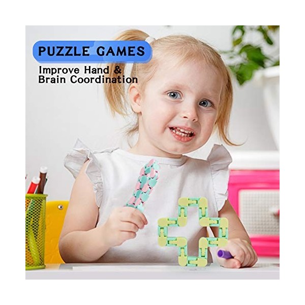 KEEYMENT Wacky Tracks – Lot de 4 jouets sensoriels Snap and Click à 24 maillons pour enfants – Jouets pour soulager le stress
