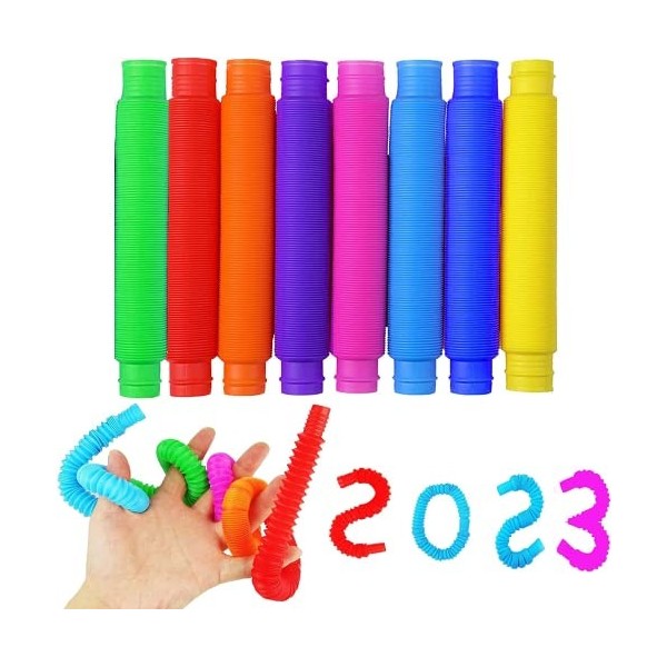 Pop Tubes Mini Jouets Sensoriels, 8 Pièces Jouets Sensoriels de Tuyau Extensible Multicolore Anti-Stress pour Enfants, Adulte