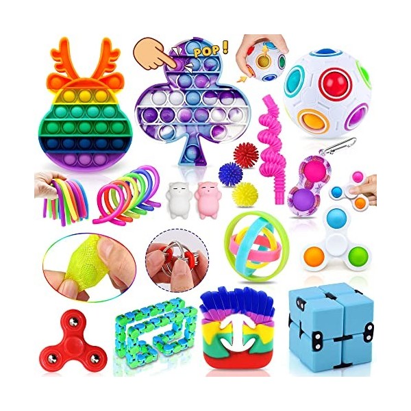 Yetech 26 pcs Fidget Toys, Pack Fidget Pas Cher pour Enfants Adultes, Jouet Anti-Stress avec Anneau Magique Arc-en-Ciel Stab 