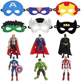 6 Pièces Anime Figurines + 6 Pièces Masque pour Enfants,Héros Modèles Cake Topper Décoration de Gâteau,Figurine daction pour