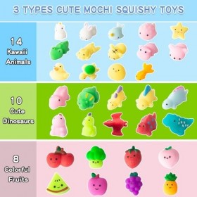 Nestling 32Pièces Kawaii Mochi Squishy Toys - Mini Squishies Soft Squeeze Jouet - Mignon Animaux Fruits Squishy Jouet Anti St