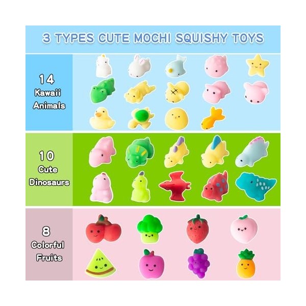 Nestling 32Pièces Kawaii Mochi Squishy Toys - Mini Squishies Soft Squeeze Jouet - Mignon Animaux Fruits Squishy Jouet Anti St