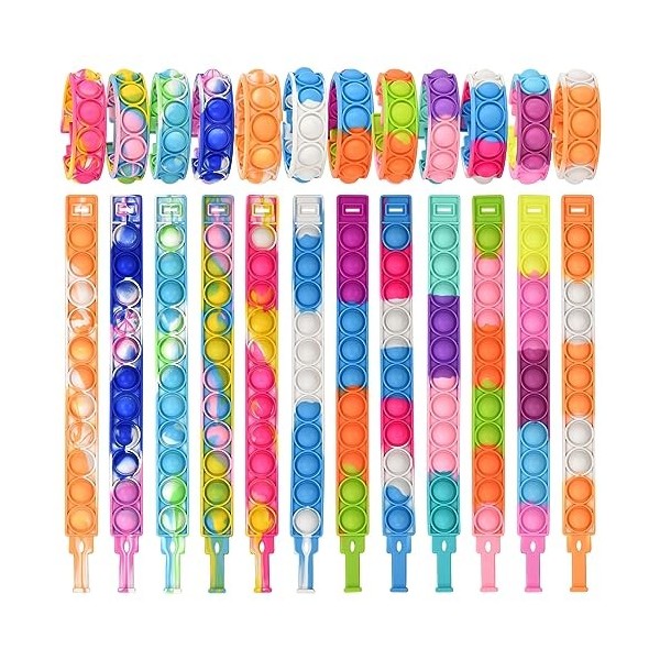 34 Pièces Anti-Stress Fidget Bracelet Toy, Bracelet Pop It, Multicolore Silicone Push Bubble Décompression Fidget Jouets Sens