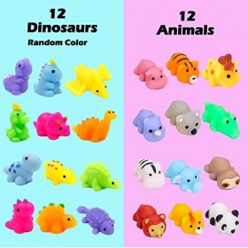 Chennyfun 24 pcs Animal Mochi Squeeze Toy, Kawaii Squishy Jouets Animaux Dinosaure, Mini Doux Squeeze Anti-Stress Jouets,Sque