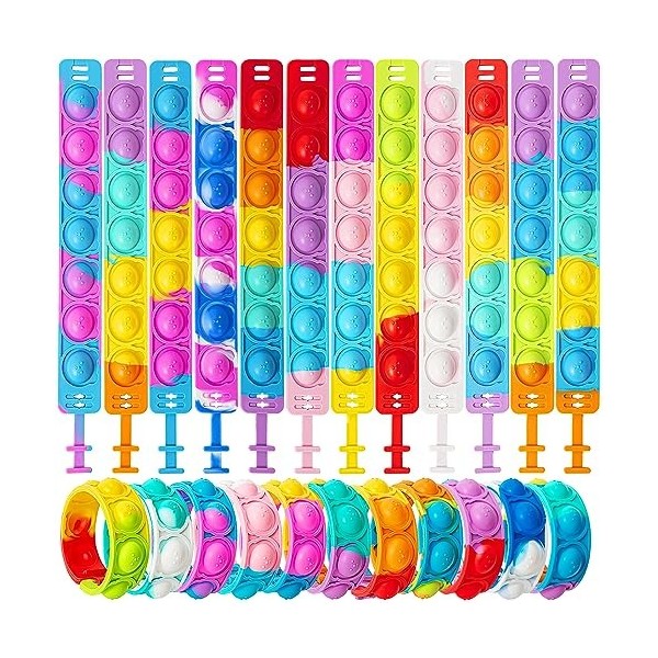 Bracelets Pop It Jouets Anti-Stress - Bracelet Enfants Réglable dours en Silicone Doux - Multicolores Bubble Antistress Fidg