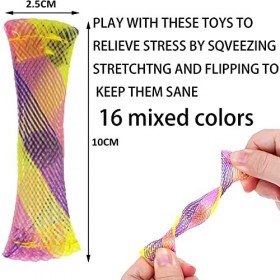 Lot de 16 tubes en maille tissée colorée et jouets en marbre, jouets sensoriels, jouets à doigts en maille, jouets anti-anxié