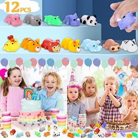 Yeefunjoy 12Pcs Mignon Squeeze Animaux Animal Mochi Toys, Mini Doux Squeeze Anti-Stress Jouets pour Adultes et Enfants Fête d