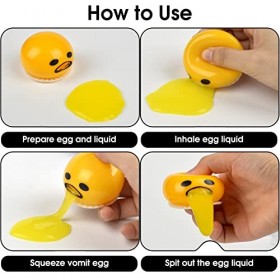 Vibbang 4 Pièces Nouveauté Vomissant Jaune Doeuf Balle Anti-Stress, Drôle Vomissant Jaune Doeuf, Sucer et Vomir Paresseux J