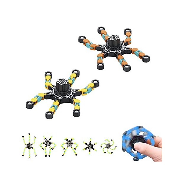 2 Unités Fidget Spinners Transformables et Fluorescentes. Robot Rotatif Portatif. Jouet Anti-Stress. Cadeau pour Adultes et E