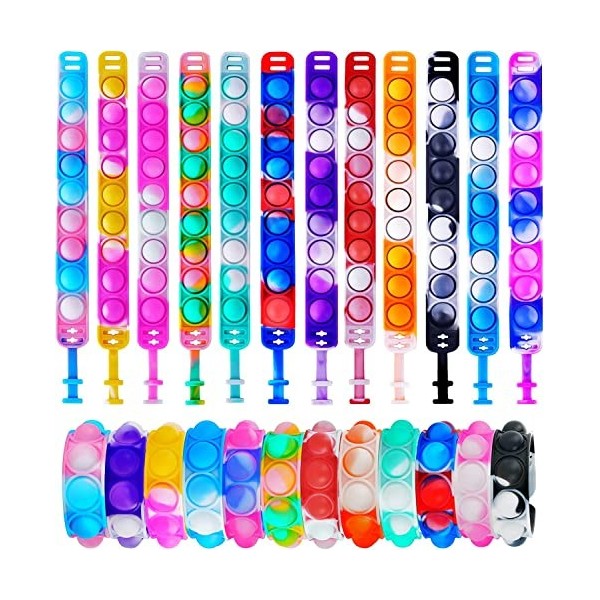 Ainiv 12PCS Bracelet Pop It, Bracelets Anti-Stress en Silicone, Multicolore Pack Bracelet Push Bubble Jouets Sensoriels Anti 