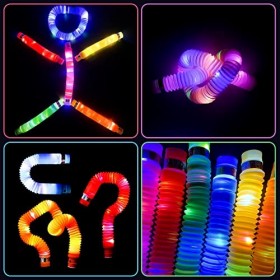 Coriver Mini Pop Tubes, 6 PCs LED Light Up Toys Pop Tube, Jouets Sensoriels Anti-Stress pour Enfants, Baton Lumineux Fluo pou