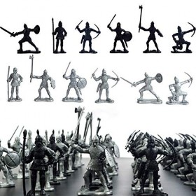 MOVKZACV Lot de 60 figurines de soldats médiévales militaires - Jouets antiques de soldats romains - Figurines du Moyen Âge -