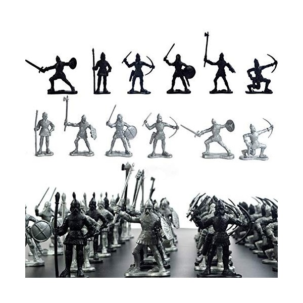 MOVKZACV Lot de 60 figurines de soldats médiévales militaires - Jouets antiques de soldats romains - Figurines du Moyen Âge -