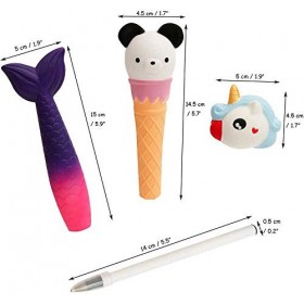 Anboor 3 Pcs Squishies Licorne Sirène Panda Stylo Grip Kawaii Lent Rising Parfumé Crayon Topper Squishies Enfants Jouet Cadea