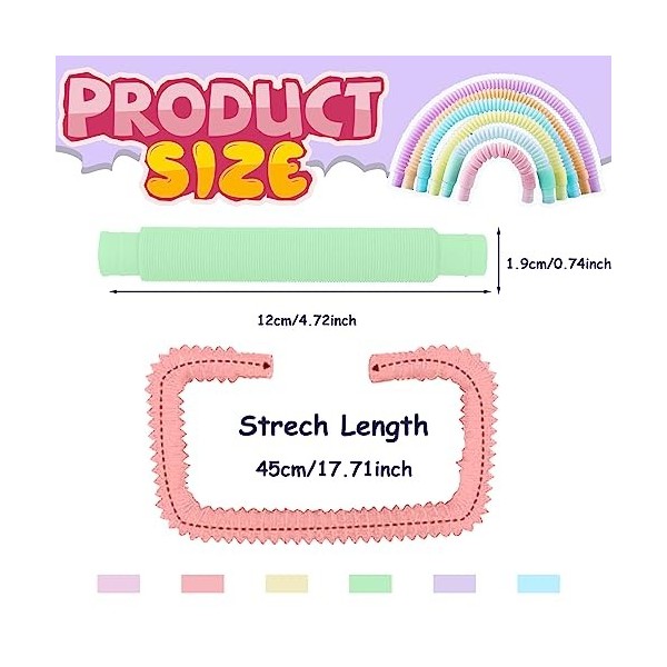 Pop Tubes Mini Jouets Sensoriels, 12 Pièces Jouets Sensoriels de Tuyau Extensible Multicolore Anti-Stress pour Enfants,Adulte