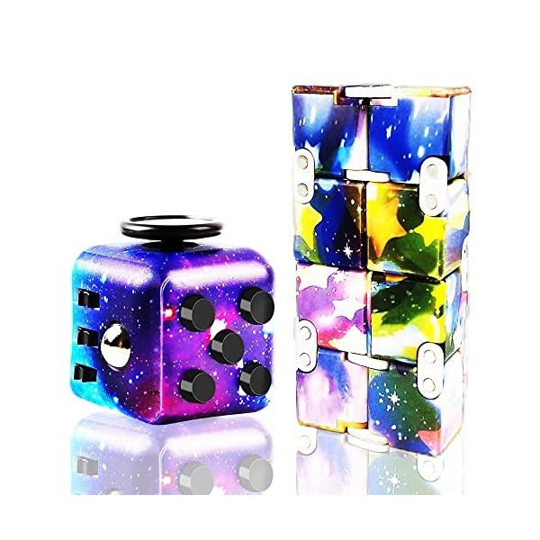 Steemjoey 2PCS Galaxy Jouet Cube, Fidget Toy Set, Fidget Toy et Cube Infini Fidget Blocs, Décompression Jouets Cube Anti-Stre