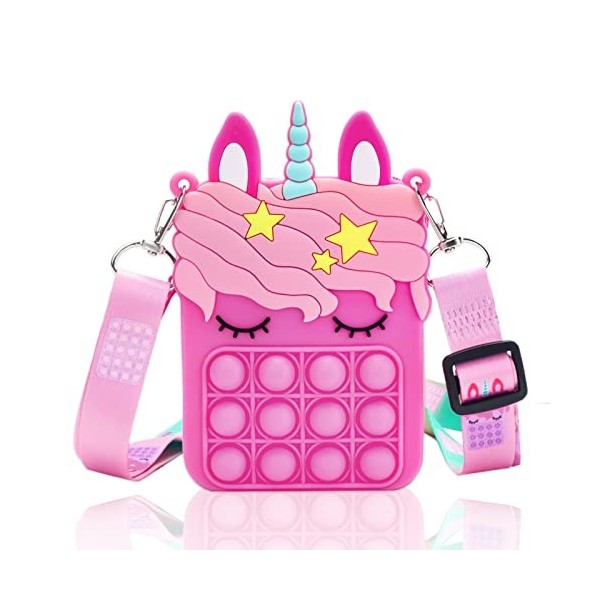 Accevo Licorne Pop-It Push Bubble Fidget Toys Sac à Bandoulière pour Filles Sensory Toys, Pop Jouets Anti-Stress Sac à Main p