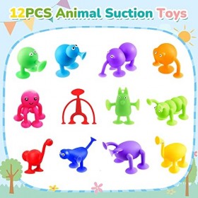 Yeefunjoy 12pcs Pop Animal Sucker Toys, Fléchettes Jouets Silicone Marqueurs de Cible et Fléchettes, Jouets de Bain Multicolo