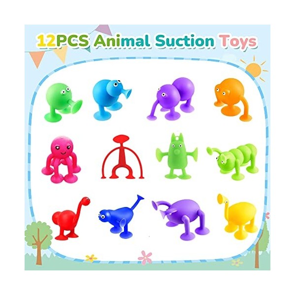Yeefunjoy 12pcs Pop Animal Sucker Toys, Fléchettes Jouets Silicone Marqueurs de Cible et Fléchettes, Jouets de Bain Multicolo