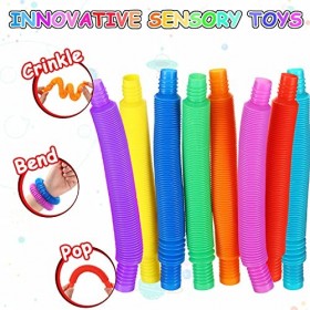 8 Pièces Mini Jouets Sensoriels Tubes Pop, Jouets Sensoriels Colorés de Tuyau Extensible, Jouets Fidget Tube Pop pour Cadeaux