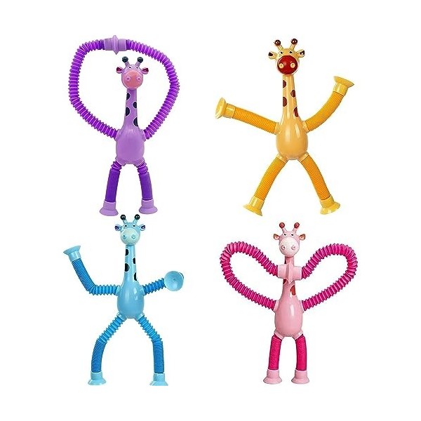 4 Pièces Jouet Girafe Télescopique avec Ventouse,Jouets sensoriels de Girafe,Jouet Fidget Pop Tubes,Jouets sensoriels de Joue