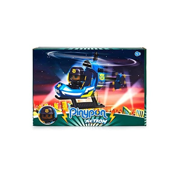Pinypon Action - Mini hélicoptère de police avec figurine de pilote de police, accessoires inclus, pour enfants à partir de 4