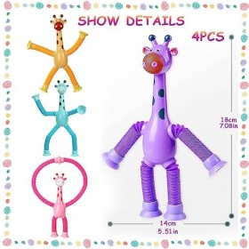 4 Pièces Jouet Girafe Télescopique avec Ventouse, Jouet de Girafe à Ventouse Télescopique pour Enfants Girafe Pop Tube Jouet,
