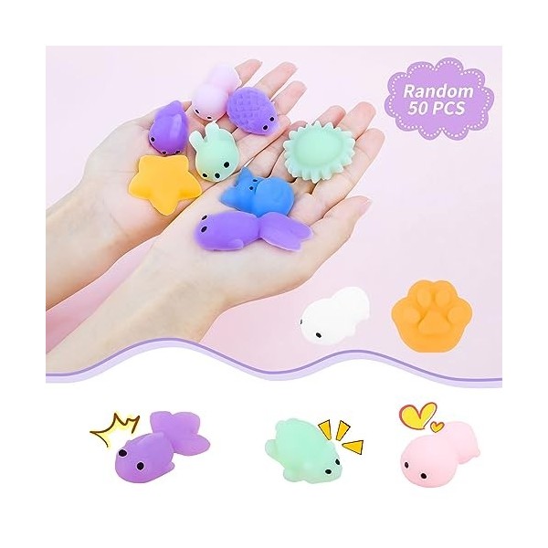 50 Pièces Kawaii Mochi Squishy Toys - Anti Stress Mochi Squishy - Kawaii Squeeze Mini Figurines - Noctiluque Soft Squeeze - J