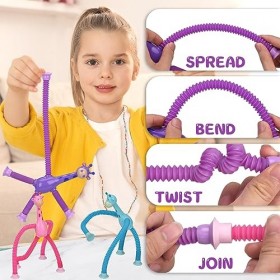 LUVZOOR 4 Pcs Jouet Sensoriel Jouet éducatif de Girafe à Ventouse Télescopique avec Lumière, Jouet pour 3 4 5 6 7 8 Ans, Joue