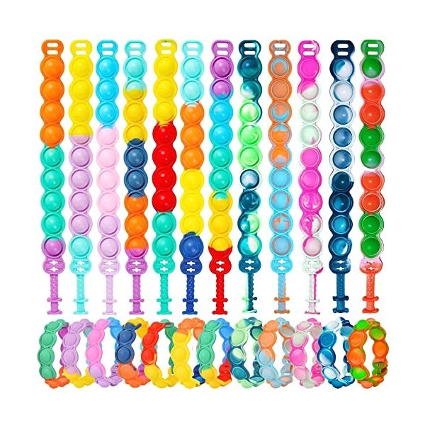 Yeenjoy 24PCS Bracelet Pop It, Bracelets Anti-Stress en Silicone, Multicolore Pack Bracelet Push Bubble Jouets Sensoriels Ant