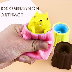 ZoneYan Silicone Decompression Evil Squirrel Cup, 4 Pièces Jouets à Presser en Forme Décureuil, Coupe Décureuil Jouets pour