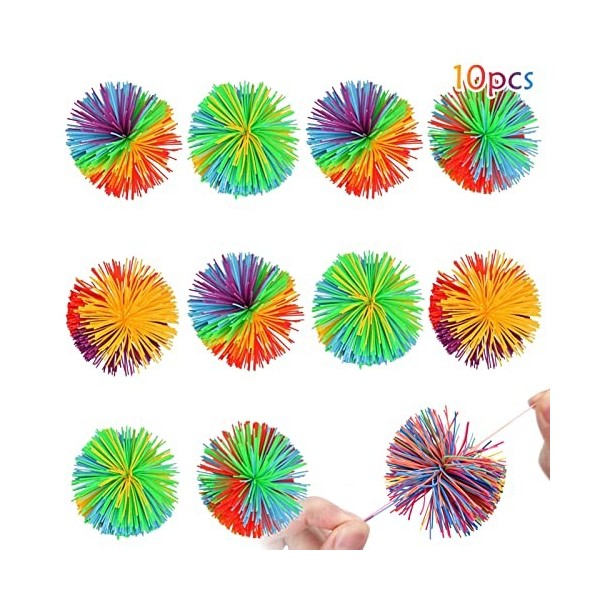 ENAIAH Silicone Singe Boules,10 Pièces Balle en Silicone Multicolore Toy Stringy Balls Boules de Stress Rebondissantes pour l
