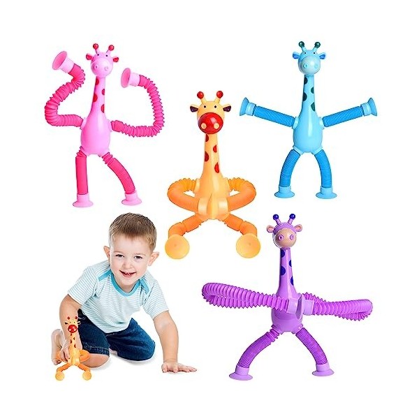 Lot de 4 jouets télescopiques girafe à ventouse pour garçons et filles