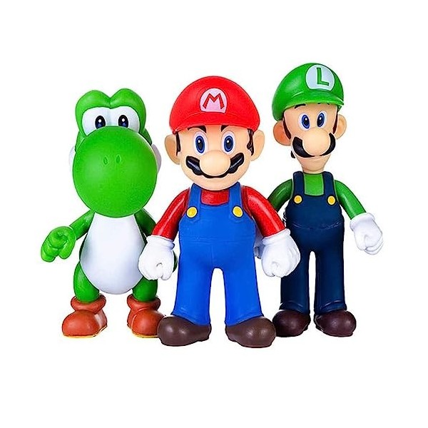 ICUTEYANG Jeu de 3 Chiffres daction Mario Bros Figurines Toys de 5 Pouces, Jouets de Mario Brothers pour Enfants, Luigi, Yos