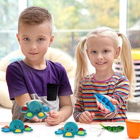 ZOOAO Lot de 3 pieuvres simples Dimple Fidget Toy Push Bubble Pop, Mini Face Changing Sensory Pieuvre Toys avec Bean Jouet an