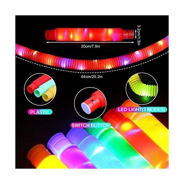 DERAYEE Mini tubes pop lumineux 2,9 x 19 cm - Multicolore - Tube extensible à LED - Pour enfants et adolescents - Jouet ant