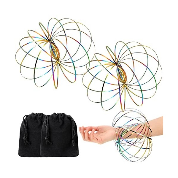 BBTO 2 Jouets Anti-Stress Interactifs Multi-Sensoriel Anneaux de Flux Magique à Ressorts 3D Bracelet Magique en Acier Inoxyda