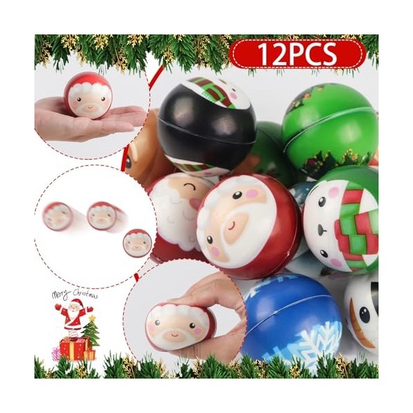 Anboor Lot de 12 balles de Noël - Pour le stress - Bonhomme de neige - Santa Kawaii - Pour fête de Noël - Cadeau idéal