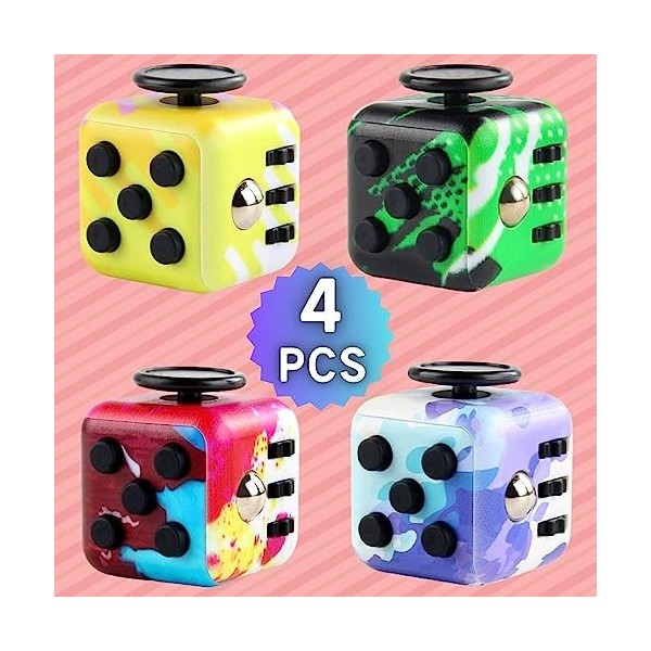 Steemjoey 4PCS Anti-Stress Fidget Toy Cube Anti Stress Jouet Décompression Jouet Cube avec 6 modules apaisants pour Enfants e