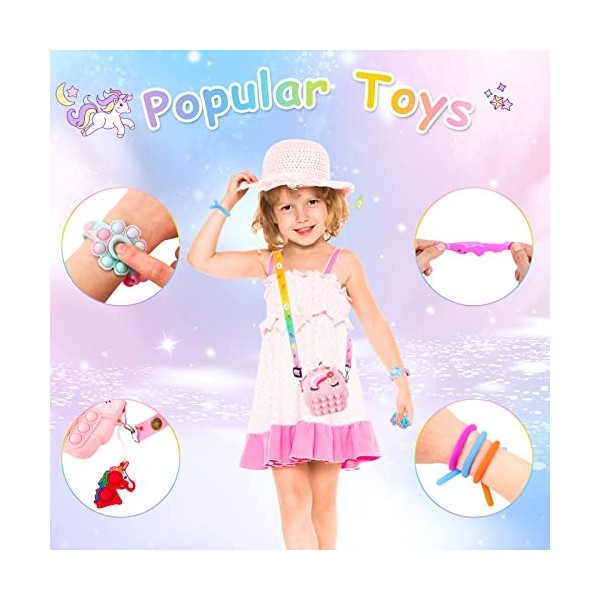 Cadeau Fille 3 4 5 6 7 8 9 10 Ans, Sac Pop It Fidget Pack Jouet Fille 2-10  Ans Popite pour Enfant pour Filles Sensory Sac Pop