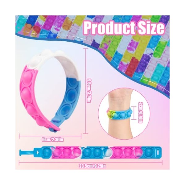 Niaetuto 24Pcs Pop It,Popit Bracelets Anti-Stress,Bracelet Pop It Enfant en Silicone,Fidget Sensory Toys,Multicolore Popit Jo