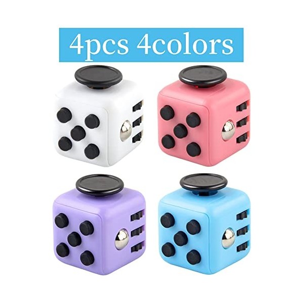 Yeefunjoy 4Pcs Cube Anti-Stress, Décompression Jouet Cube avec 6 modules apaisants, Anti-anxiété Stress Cube Toy pour Enfants
