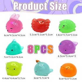 Newtic 8 pièces de Paillettes Squishy Jouet, Mochi Squeeze Jouet pour Enfants, Animaux Balle de soulagement du Stress, Squish