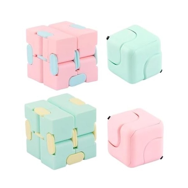 4 Fidget Toys Fidget Cube Anti Stress, Jouet Cube de linfini, Cube Anti-Stress,Green Décompression Jouet Cube avec 6 modules
