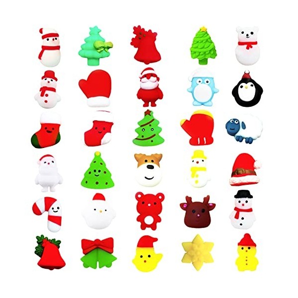 Mochi de Noël,30PCS Mini Mochi Squishy Kawaii Squishy Anti Stress,Smushies Mushy Petits Cadeaux de Noël,Karids Squishy Figuri