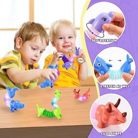 BelleStyle Tubes Lumineux,6 Pièces Mini Jouets Sensoriels de Tuyau Extensible, Animal Multicolore Anti-Stress Objet Fidget To