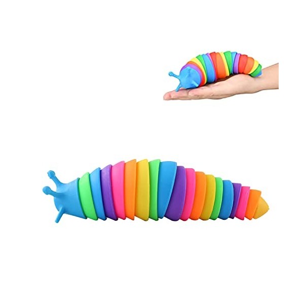Limaces Articulées, 3D Fidget Slug Articulé Fidget Toy, Rainbow Fidget Slug, Jouet Décompression Douce- Jouet de Limace Artic