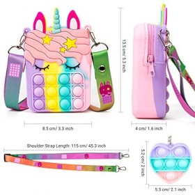 JOYGOGO Mini Poppet Plopper Sac à main Licorne Pop Push It Sac Fille 5,3 x 3,3 pouces Fidget Toys Pop Sac à bandoulière avec 