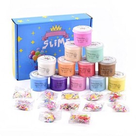 Fluffy Butter Slime Lot de 12 Slime Kit de Loisirs créatifs, avec Licorne et Accessoires pour Slime de Fruits, Doux et Extens